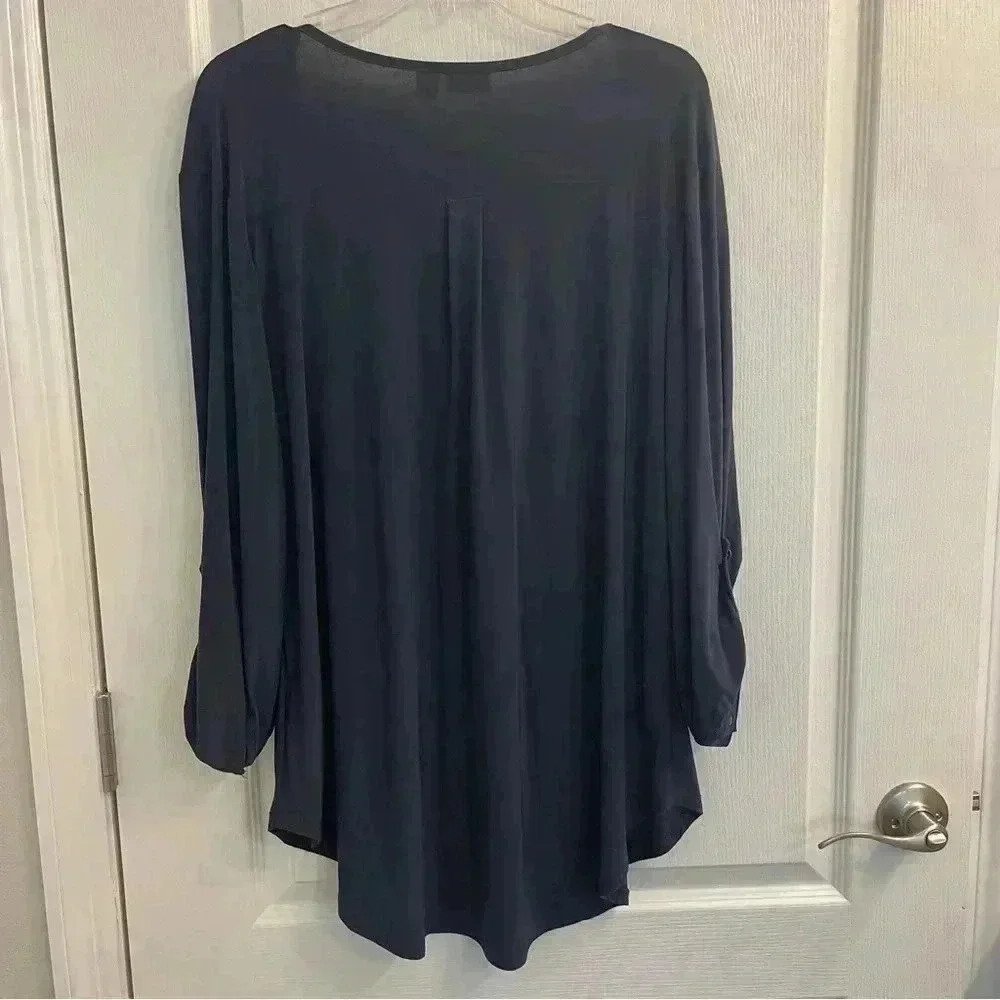 Dark Navy Blue V-Neck Blouse by Cato - Picture 7 of 7